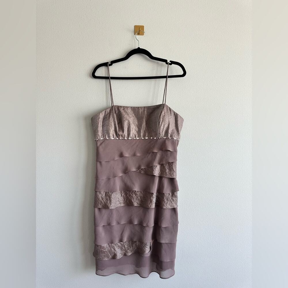 Vintage Y2K Dusty Mauve Tiered Chiffon Cocktail Dress Romantic Coquette Size 16